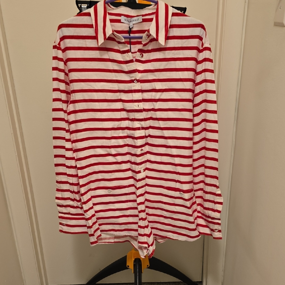 WeWoreWhat Red and White Striped Jumpsuit Romper